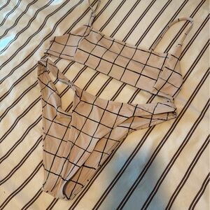 Fox Beige and Black Grid Bikini